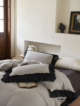 Stripe Ruffle Lace Bedding Set / Neutral Gray