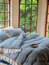 Stripe Ruffle Lace Bedding Set / Neutral Gray
