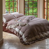 Stripe Ruffle Lace Bedding Set / Neutral Gray Burgundy Medium/Medium+ Flat