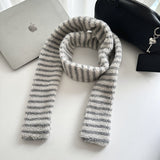 Striped Fleece Thin Scarf / Pink Gray Scarves