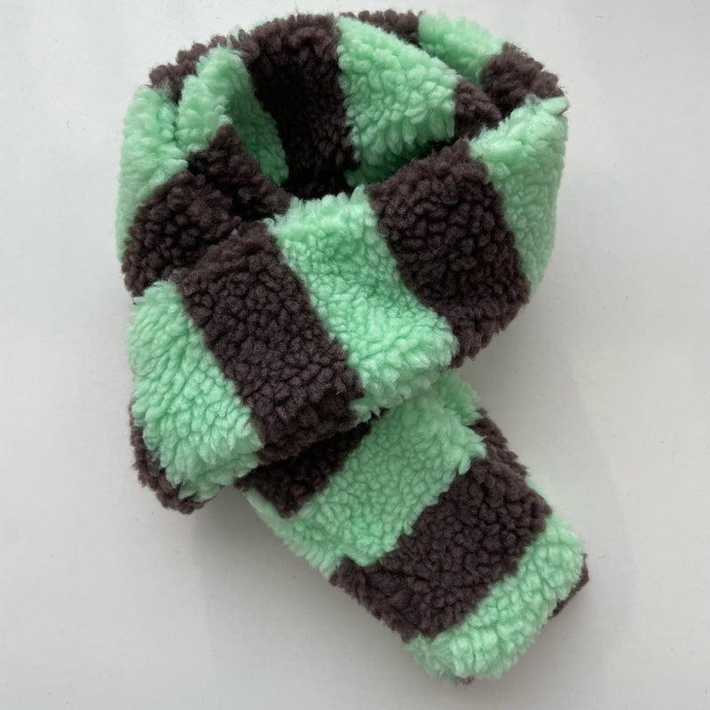 Striped Fleece Thin Scarf / Pink Green Scarves