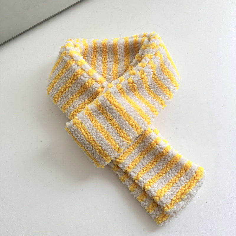 Striped Fleece Thin Scarf / Pink Yellow Scarves