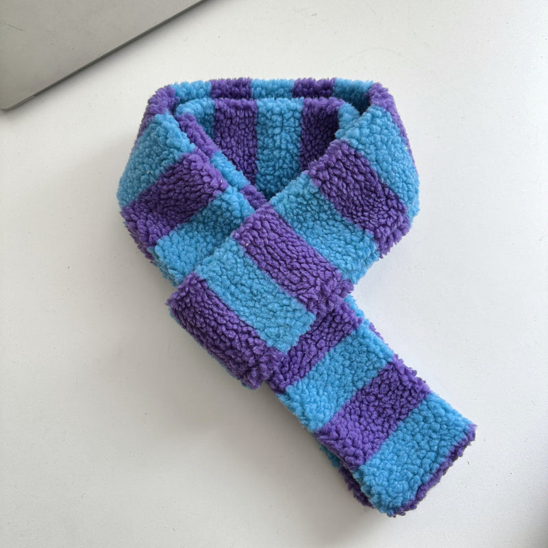 Striped Fleece Thin Scarf / Purple + White Blue Scarves