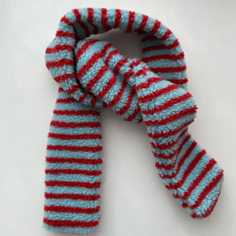Striped Fleece Thin Scarf / Purple + White Red Scarves