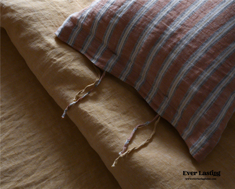 Striped Linen Bedding Set / Gray