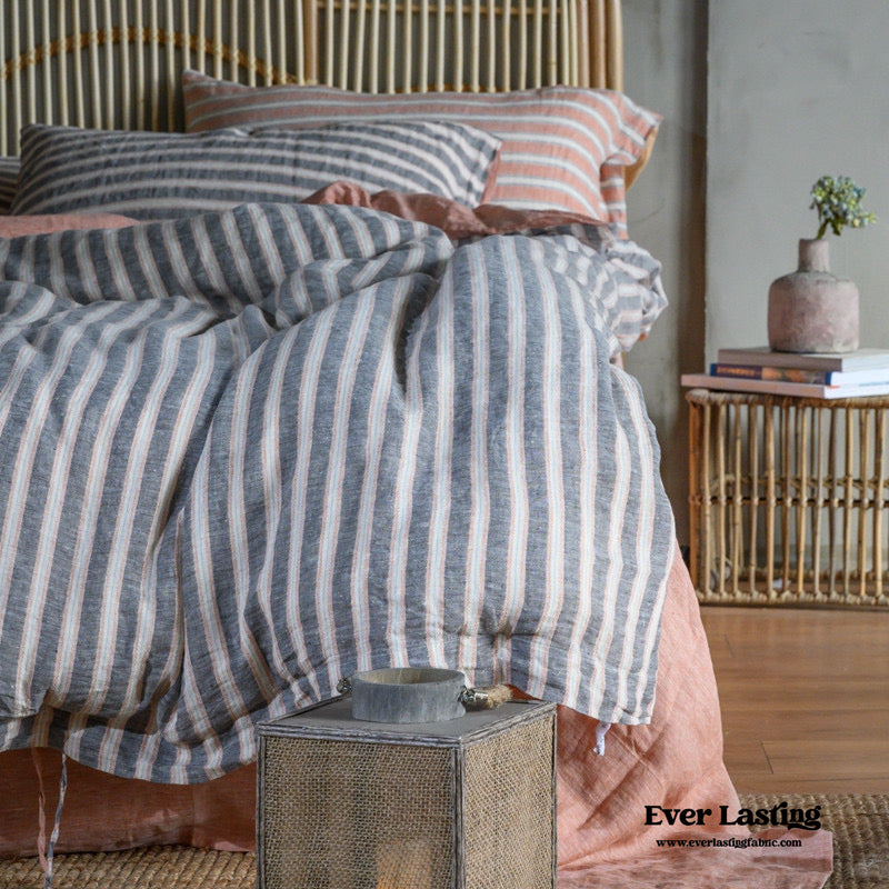 Striped Linen Bedding Set / Orange