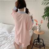 Striped Long Sleeves And Shorts Pajama Set / Pink Pajamas