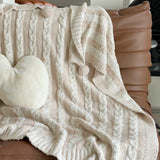 Striped Pom Fluffy Blanket / Blue + White Cream Small Blankets