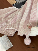 Striped Pom Fluffy Blanket / Cream + White Blankets