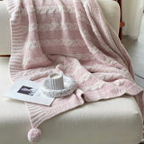 Striped Pom Fluffy Blanket / Cream + White Pink Small Blankets