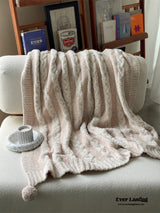 Striped Pom Fluffy Blanket / Pink + White Blankets