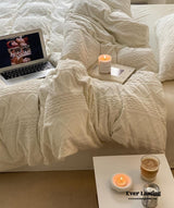 Sweater Knit Jacquard Velvet Bedding Set / White