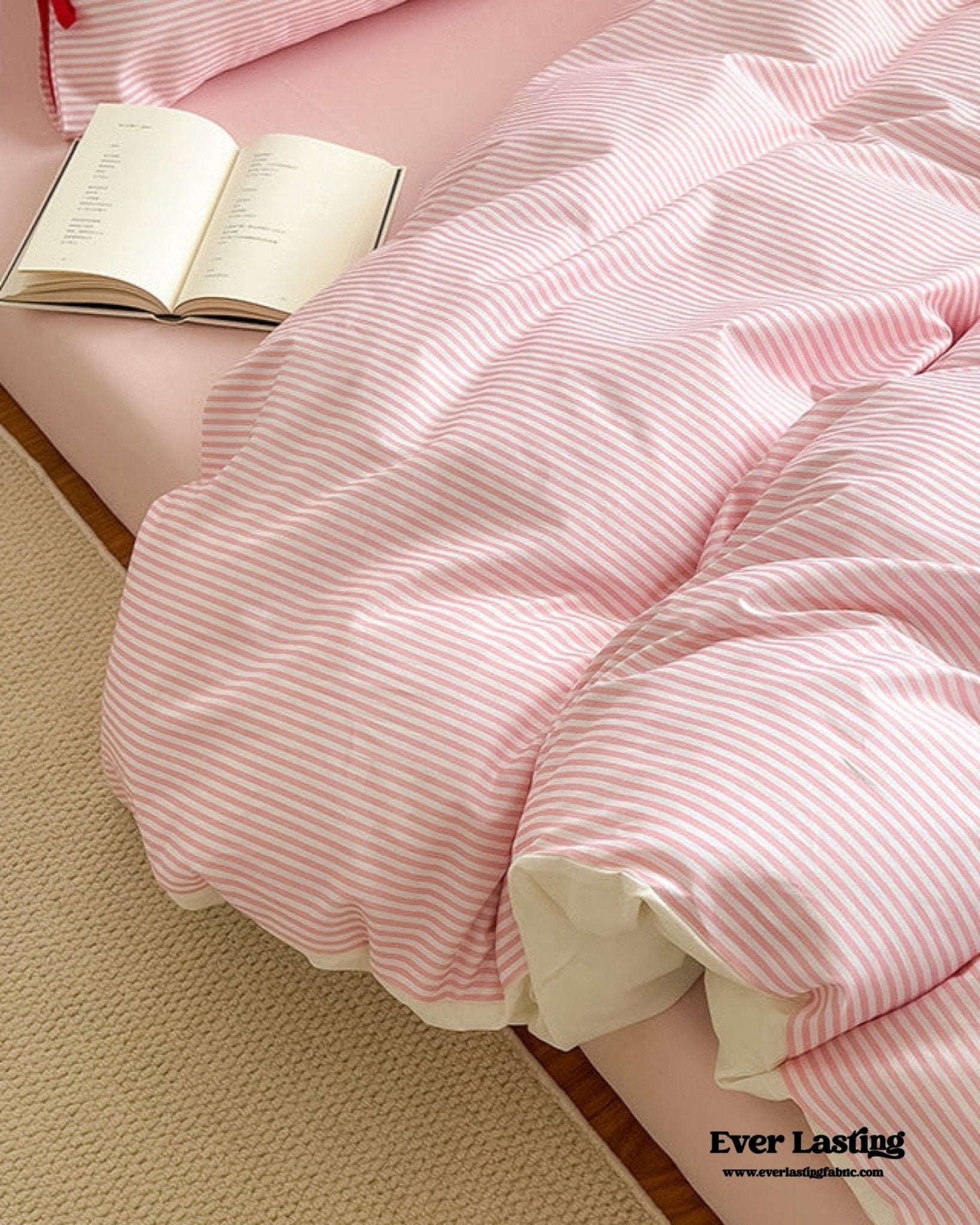 Sweet Bow Striped Bedding Set / Pink - Ever Lasting
