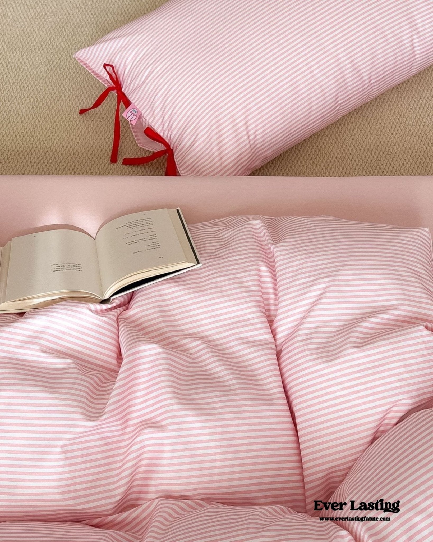 Sweet Bow Striped Bedding Set / Pink - Ever Lasting