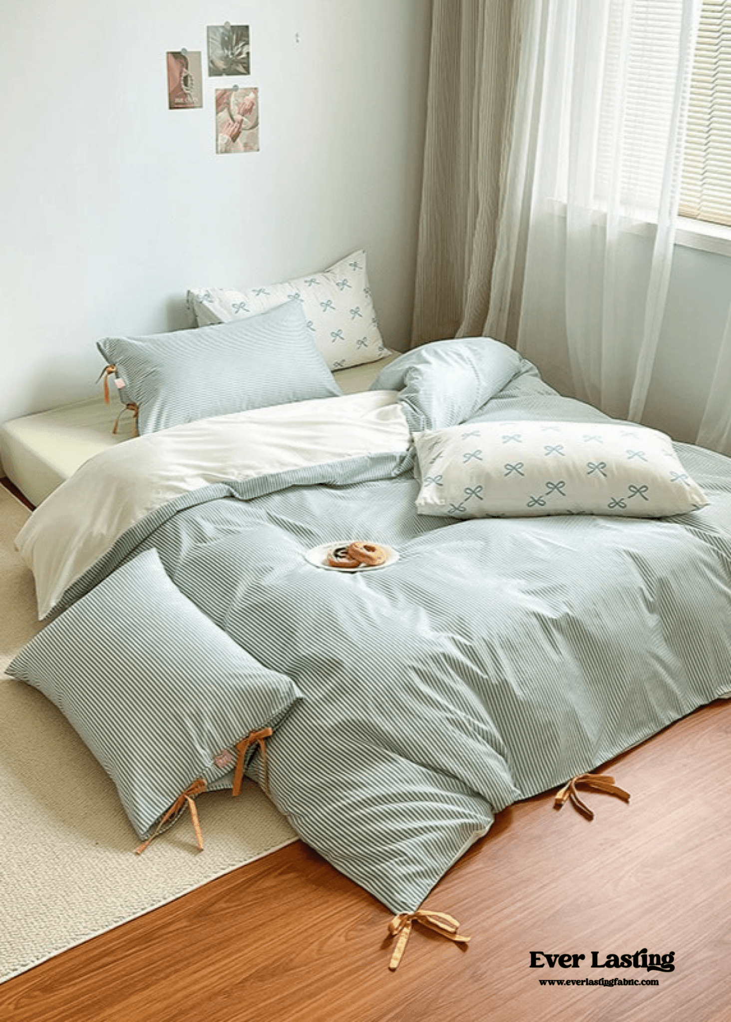 Sweet Bow Striped Bedding Set / Pink - Ever Lasting