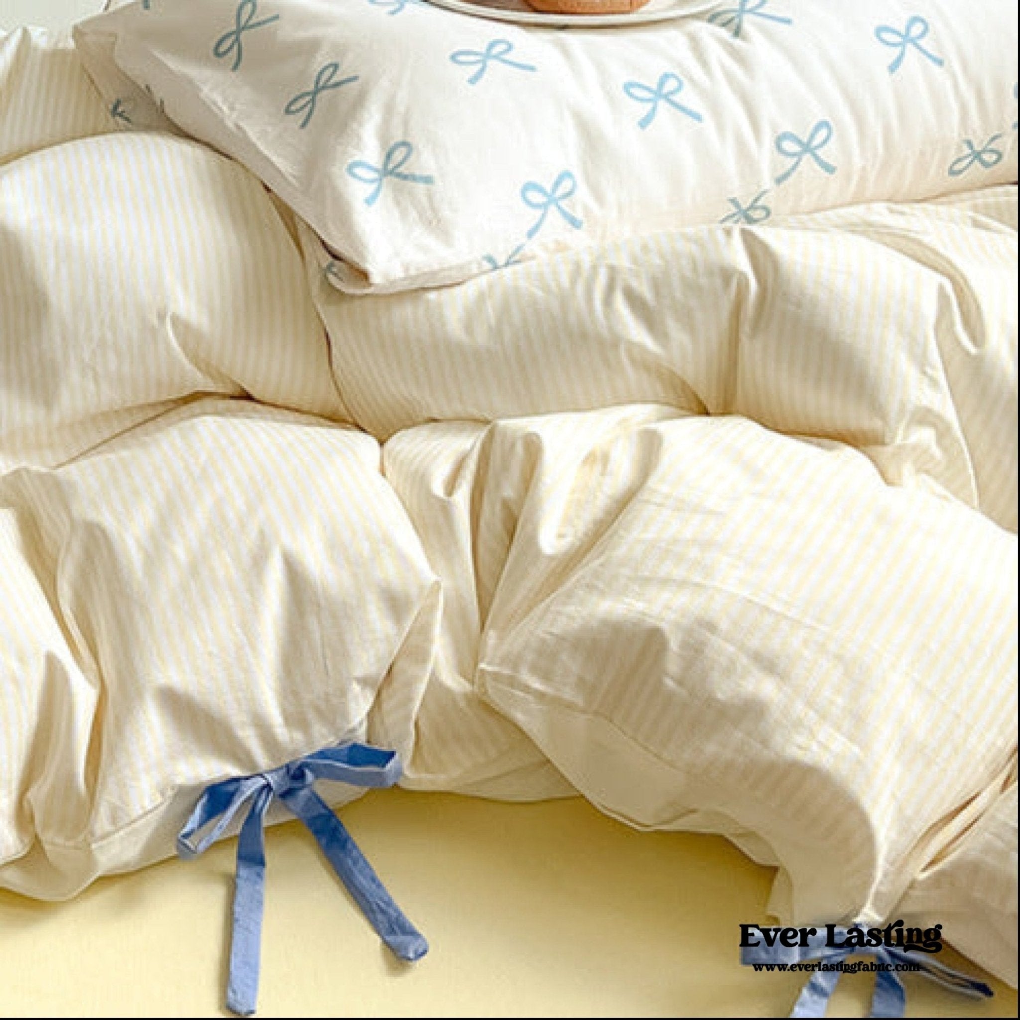 Sweet Bow Striped Bedding Set / Pink - Ever Lasting