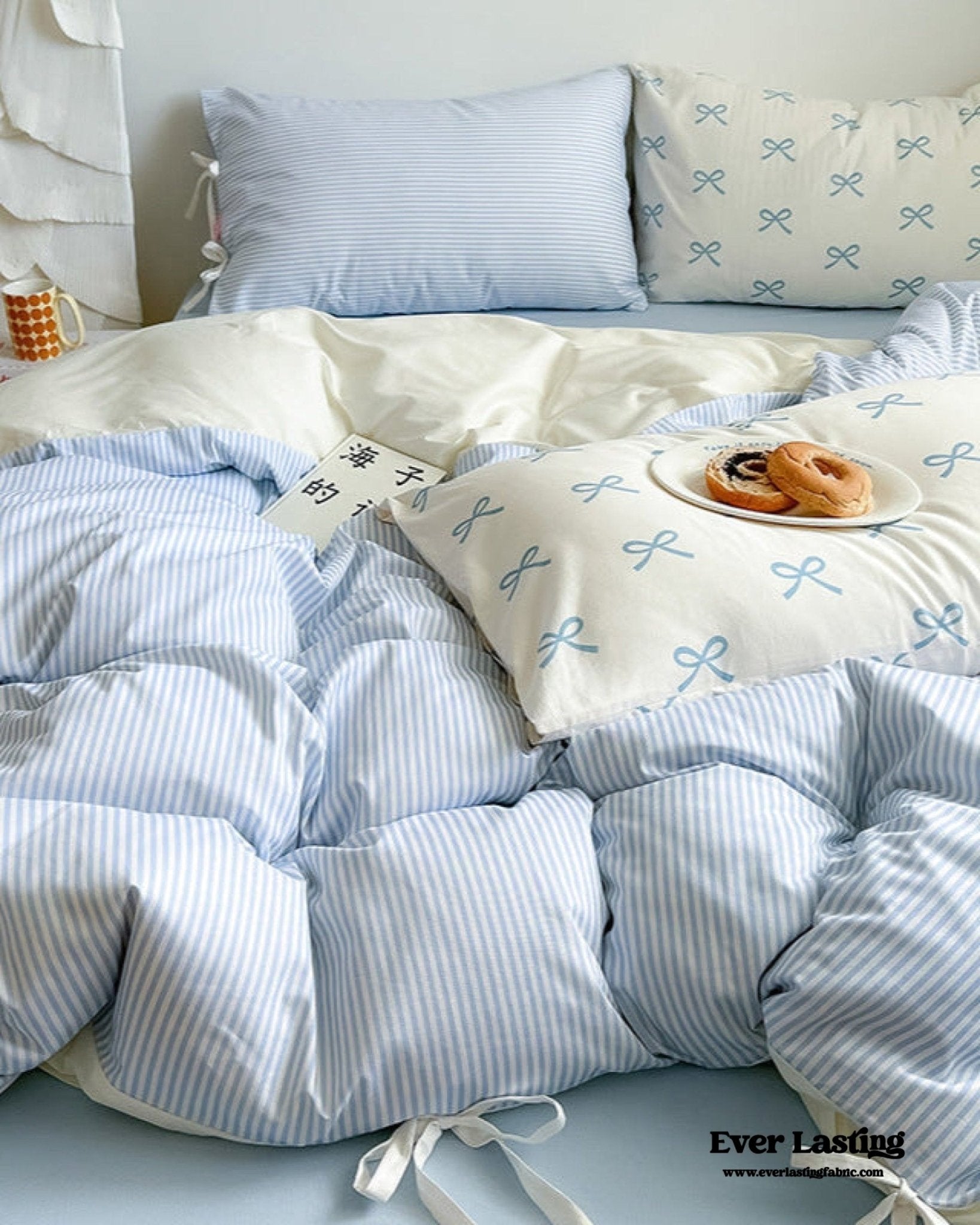 Sweet Bow Striped Bedding Set / Pink - Ever Lasting