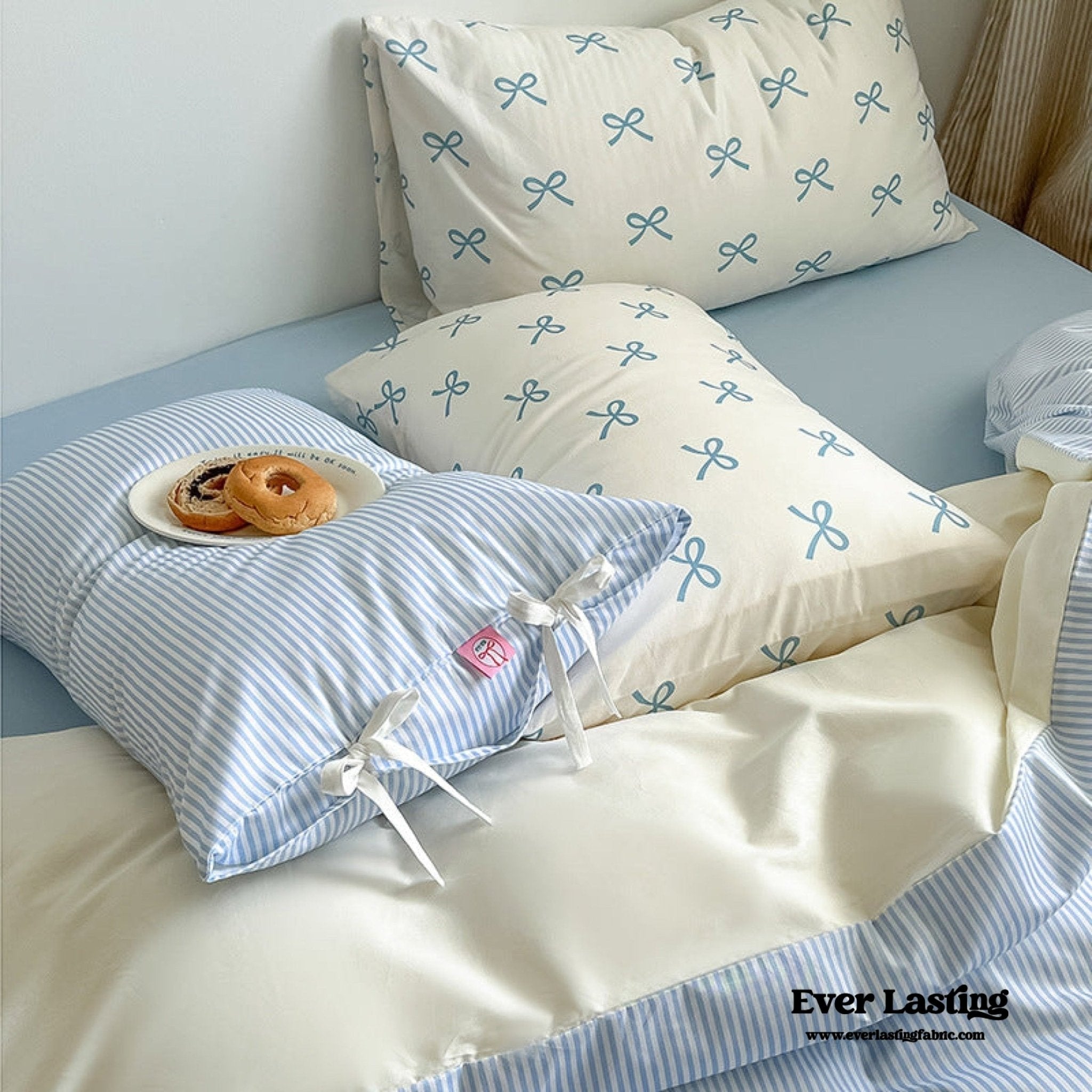 Sweet Bow Striped Bedding Set / Pink - Ever Lasting