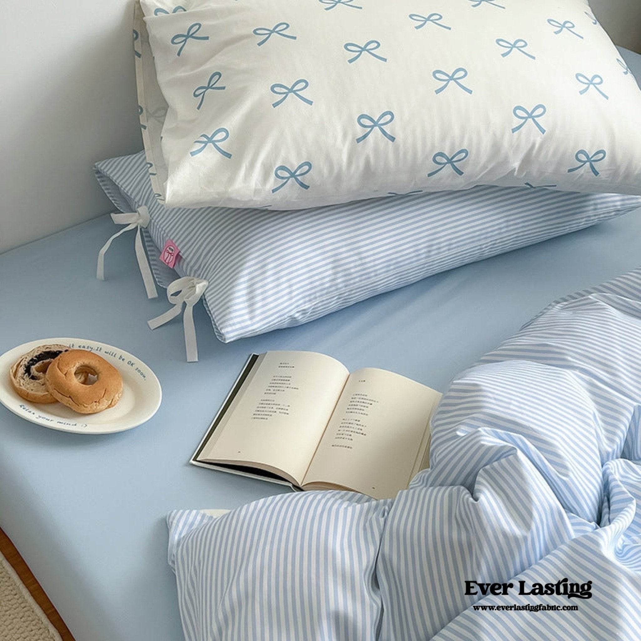 Sweet Bow Striped Bedding Set / Pink - Ever Lasting