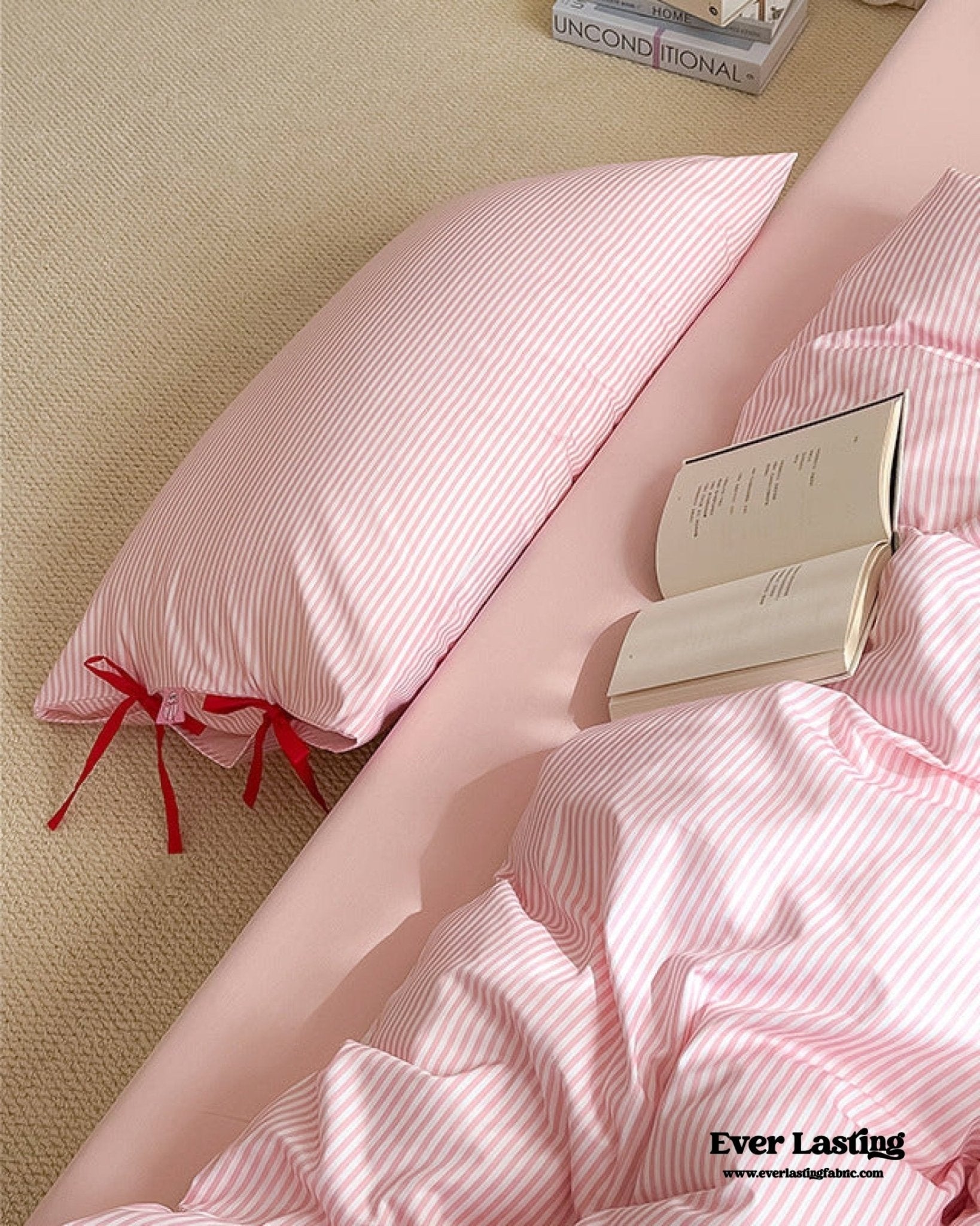 Sweet Bow Striped Bedding Set / Pink - Ever Lasting