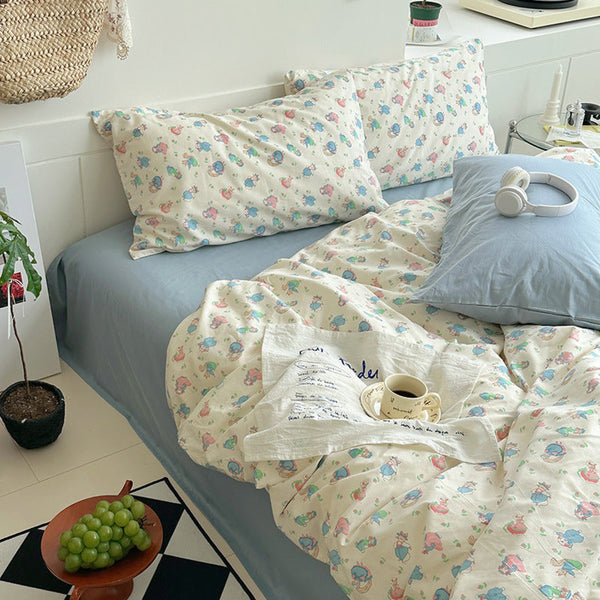 Sweet Floral Bedding Set Blue / Small Fitted