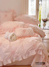 Sweet Heart Embroidered Ruffle Bedding Set / Blue