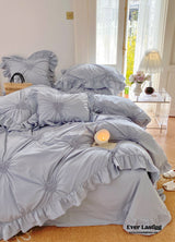 Sweet Heart Embroidered Ruffle Bedding Set / Blue