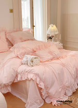 Sweet Heart Embroidered Ruffle Bedding Set / Blue