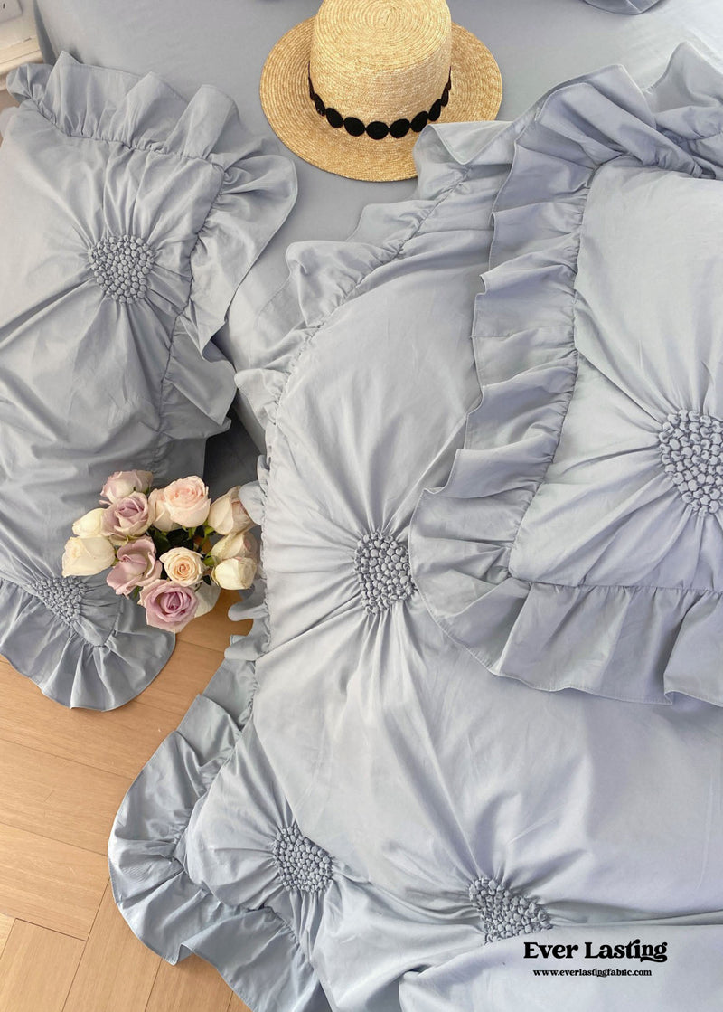 Sweet Heart Embroidered Ruffle Bedding Set / Blue