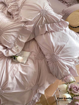 Sweet Heart Embroidered Ruffle Bedding Set / Blue
