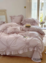 Sweet Heart Embroidered Ruffle Bedding Set / Blue