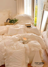 Sweet Heart Embroidered Ruffle Bedding Set / Eggshell White