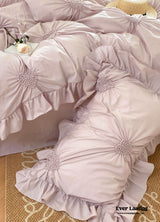Sweet Heart Embroidered Ruffle Bedding Set / Pink