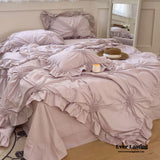 Sweet Heart Embroidered Ruffle Bedding Set / Pink