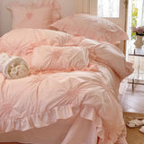 Sweet Heart Embroidered Ruffle Bedding Set / Pink Medium Flat