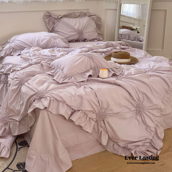 Sweet Heart Embroidered Ruffle Bedding Set / Purple