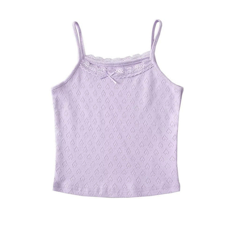 Sweet Heart Lace Cami Tank / White Purple Small Top