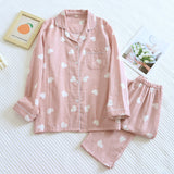 Sweet Heart Long Sleeves And Pants Cotton Pajama Set / White Pink Small/Medium Pajamas
