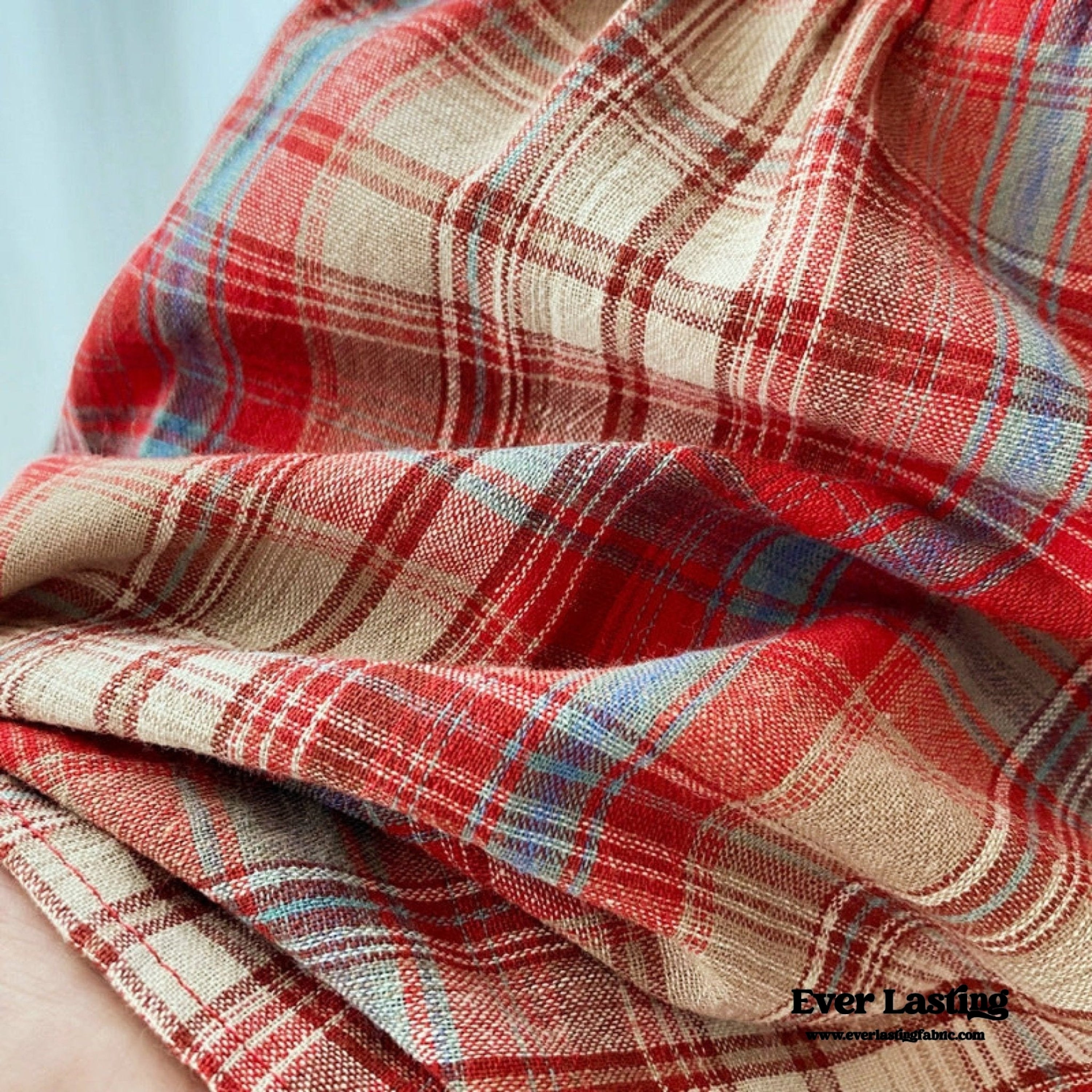 Sweet Lace Red Plaid Ribbon Pajama Set / V Neck - Ever Lasting