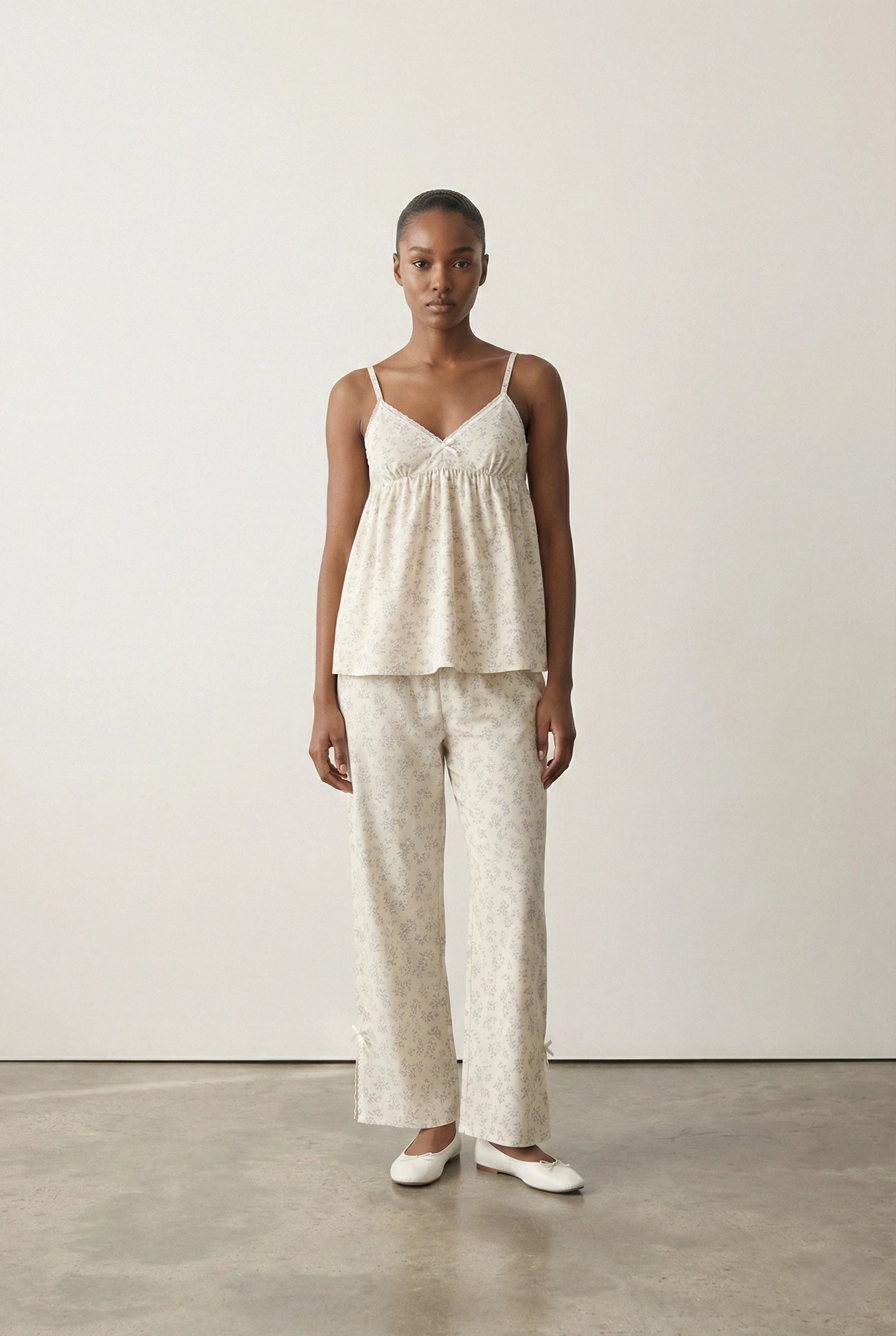  - Ever Lasting - Sweet Lace White & Pink Floral Ribbon Pajama Set / V Neck - Pajamas - Ever Lasting