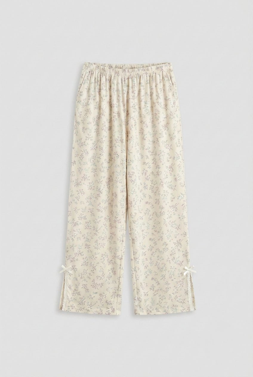  - Ever Lasting - Sweet Lace White & Pink Floral Ribbon Pajama Set / V Neck - Pajamas - Ever Lasting