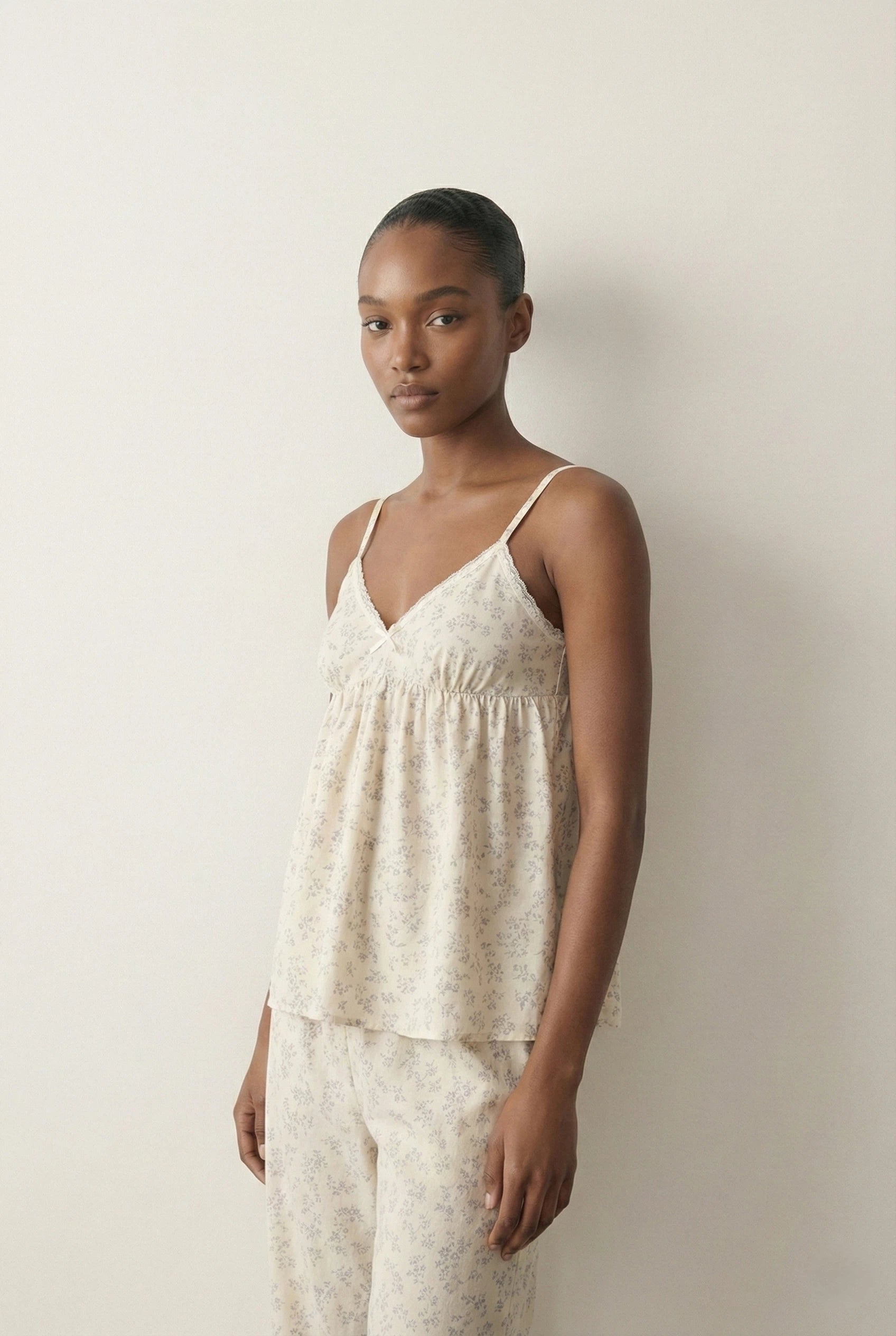  - Ever Lasting - Sweet Lace White & Pink Floral Ribbon Pajama Set / V Neck - Pajamas - Ever Lasting