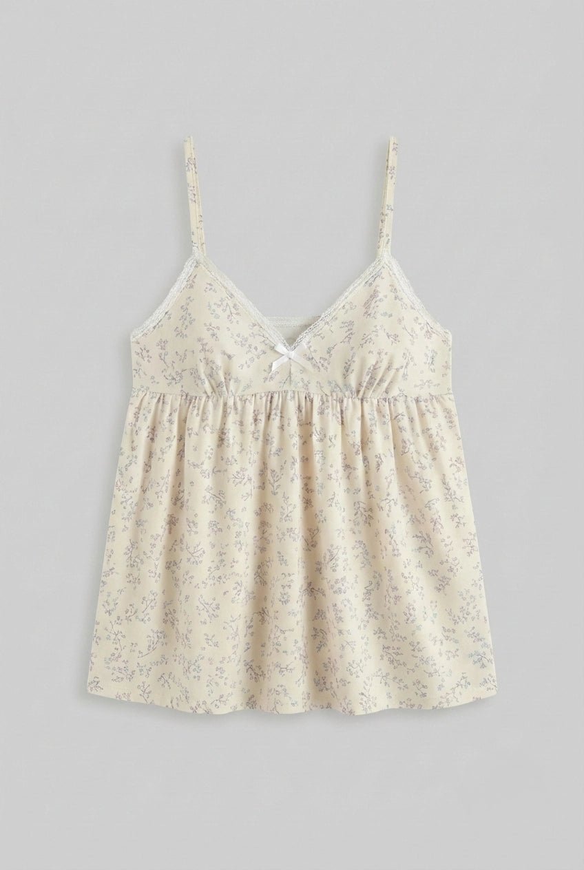  - Ever Lasting - Sweet Lace White & Pink Floral Ribbon Pajama Set / V Neck - Pajamas - Ever Lasting