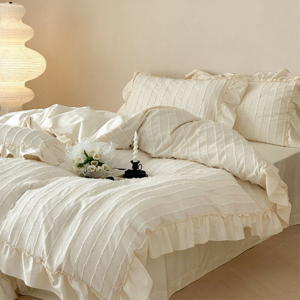 Sweet Ruffle Jacquard Bedding Set / Brown White Small/Medium Flat