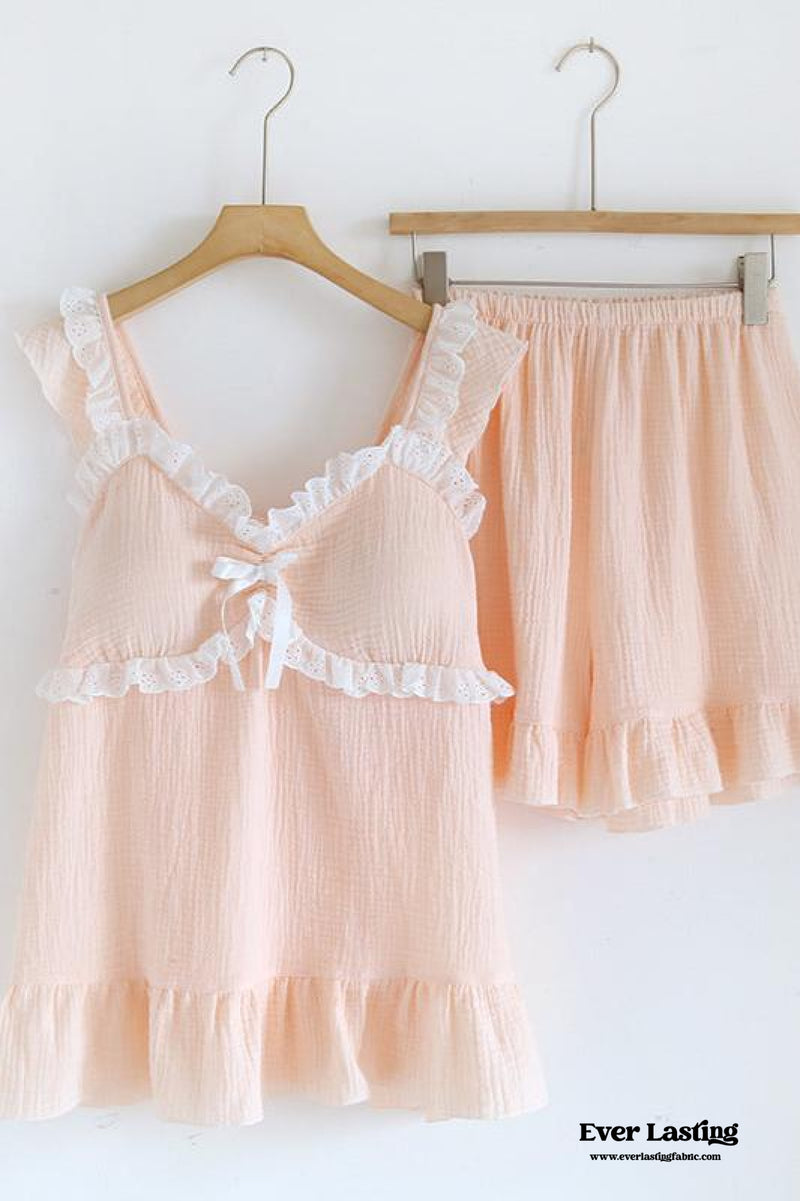 Sweet Ruffle Shorts Pajama Set / Blue