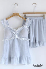 Sweet Ruffle Shorts Pajama Set / Blue