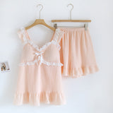 Sweet Ruffle Shorts Pajama Set / Pink