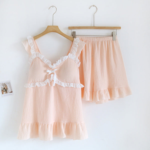 Sweet Ruffle Shorts Pajama Set / Pink