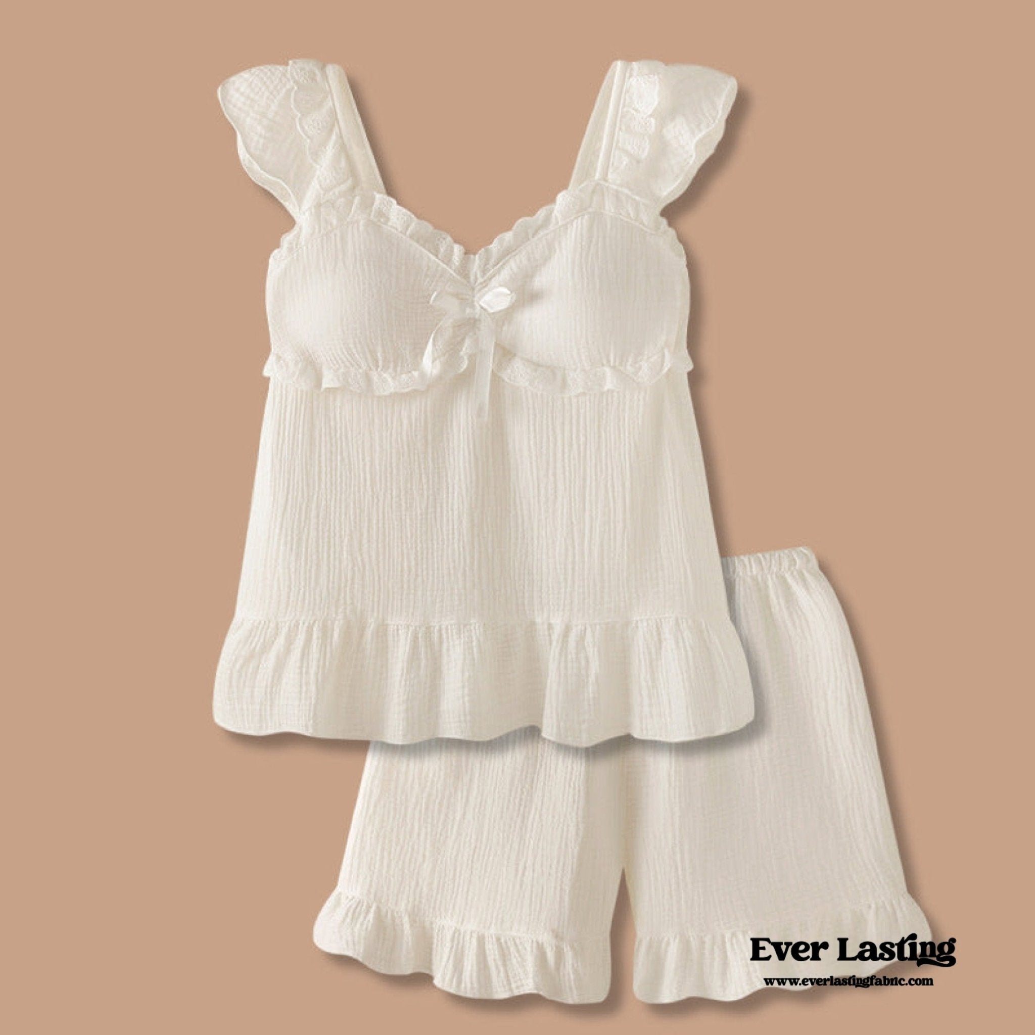 Sweet Ruffle Shorts Pajama Set / White - Ever Lasting