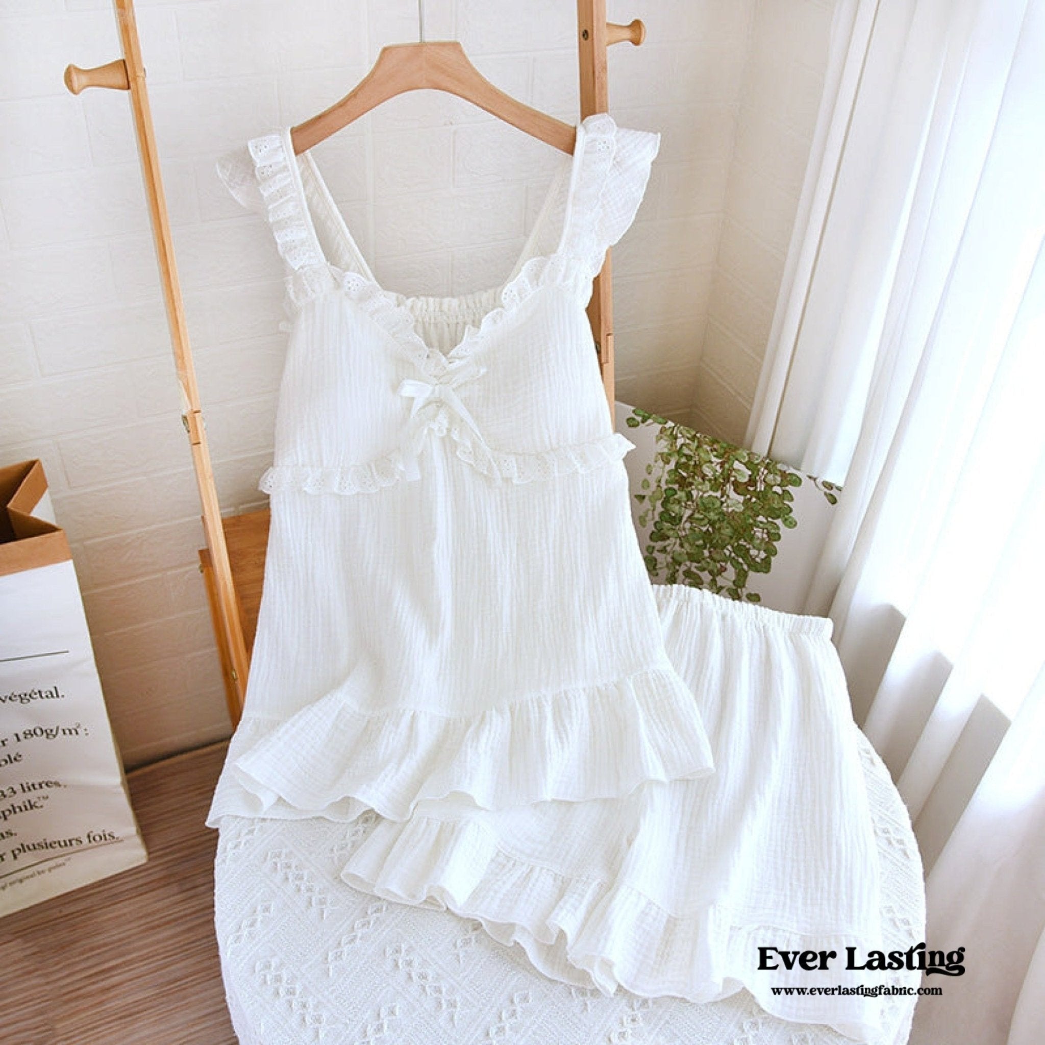 Sweet Ruffle Shorts Pajama Set / White - Ever Lasting